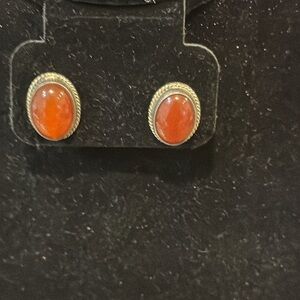 Carnelian statement Handcrafted vintage silver earrings